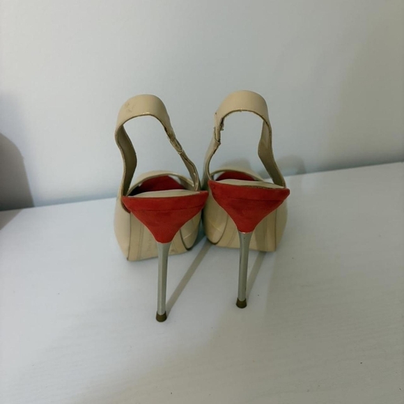 Zara Cream and Red Open-toe Slingback Platform Heels - Picture 4 of 6